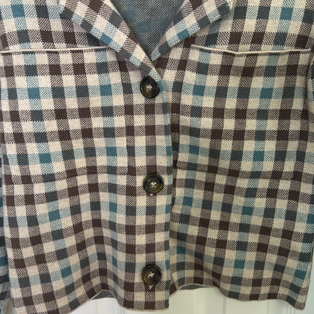Rachel Zoe Plaid Jacket - Brown, Blue, Cream - Picture 3 of 7